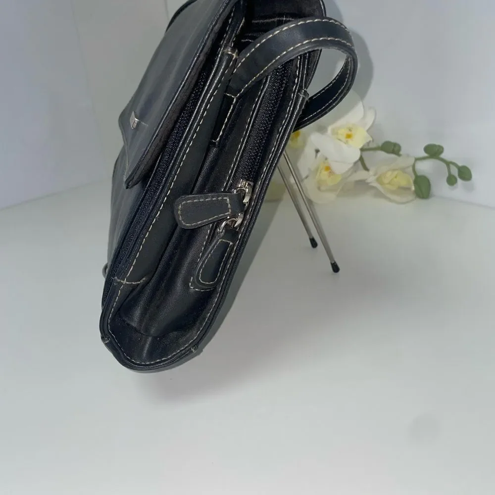 Villager Black Leather Organizer Messenger Bag